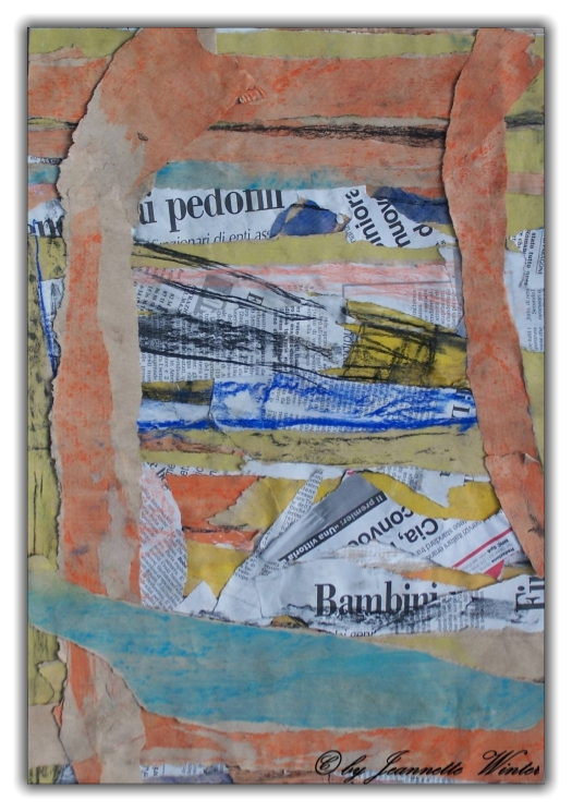 40x50 / 2005 / Collage und Kreide / auf Jute, gerahmt, hinter Glas